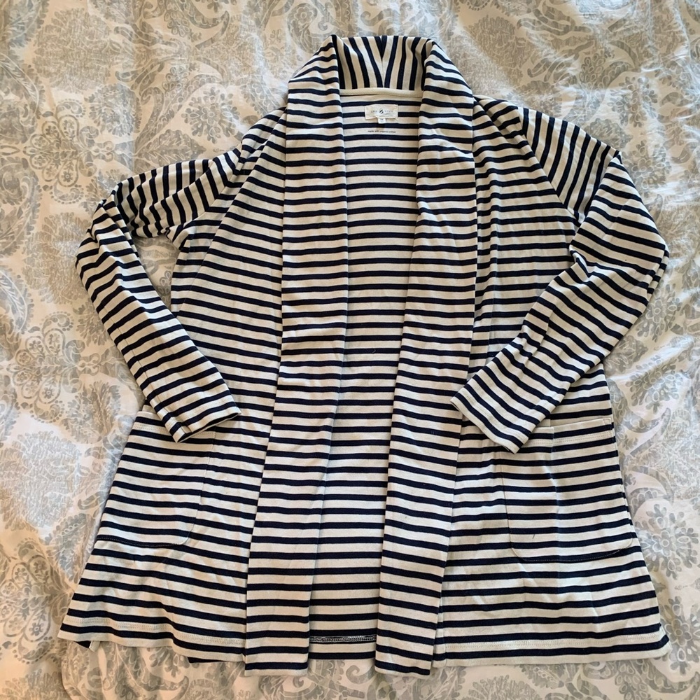 Lou & Gray navy & off-white stripe cardigan Sz Med